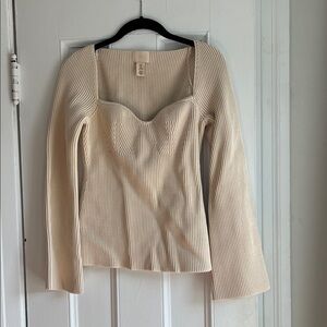 Cream Ribbed Square-Neck Sweater